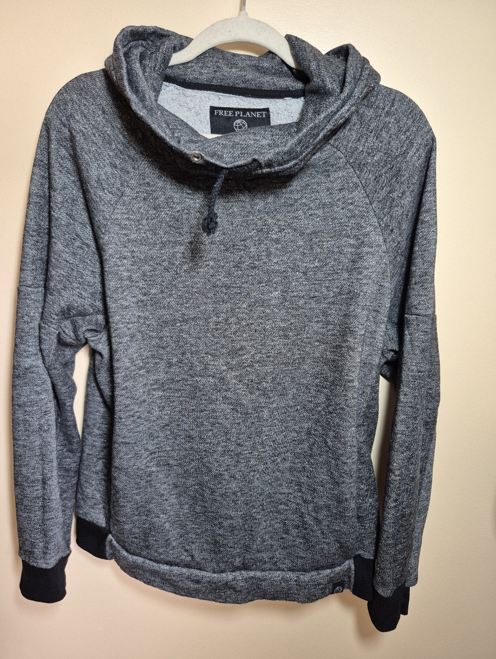 Free Planet Charcoal Cowl-Neck Pullover Hoodie - Mens Size Medium